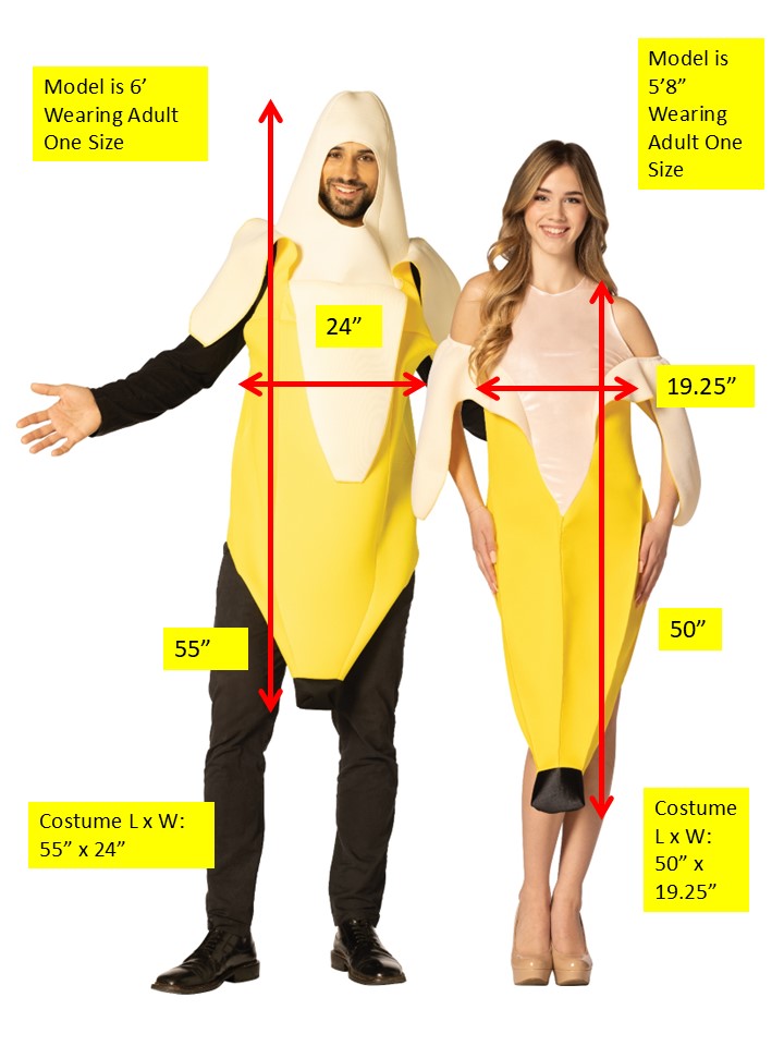 Peeled Banana Tunic & Peeled Banana Dress Couple Costume, One Size Fits Most & Women's Size 2-8 (30030-OS & R1349-OS)