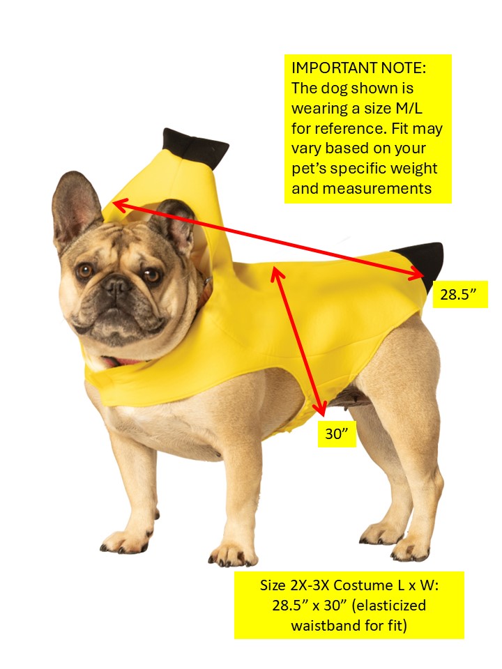 Banana Dog Pet Costume, Various Sizes XS - Medium
