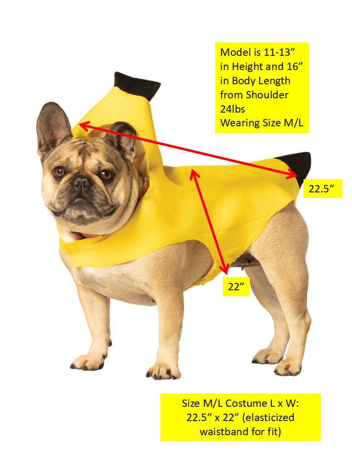 Banana Dog Pet Costume, Various Sizes XS - Medium