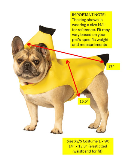Banana Dog Pet Costume, Various Sizes XS - Medium